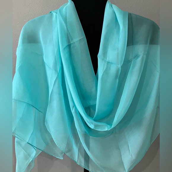 100% silk scarf shawl solid aqua blue - Picture 1 of 5